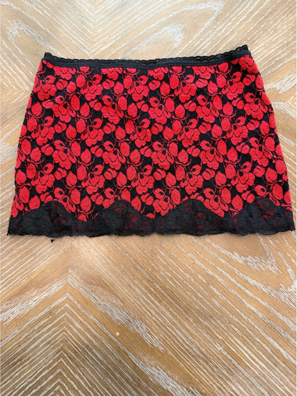 Vintage Red & Black Floral Lace Mini Skirt / Tube Top
